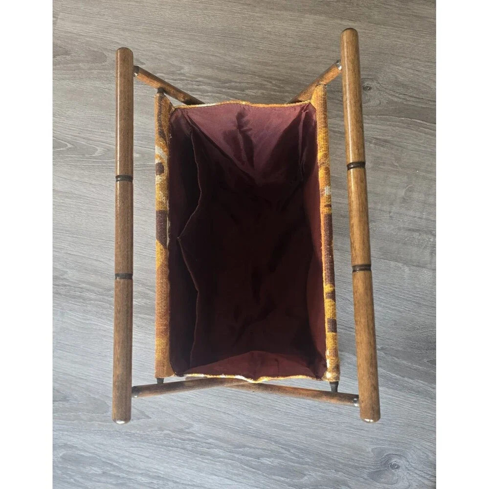Vintage 60s Folding Knitting Sewing Basket Abstract 1960s MCM Mod Magazine